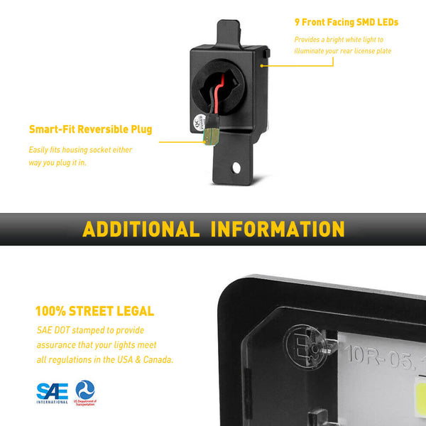 LED License Plate Lights for Chevrolet and GMC Models Waterproof License Plate Light Kits Xenon White Light