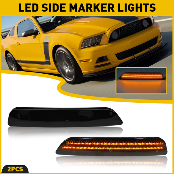 Smoke Lens White Light for 10-14 Ford Mustang Front & Rear LED Side Marker Lights