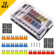 Standard & Mini Size 220 Pieces Car Fuses Assortment Kit, and 12-Way Blade Car Fuse Box with Waterproof Cover (with 24pcs Fuse), Replacement Fuses for Universal Vehicle