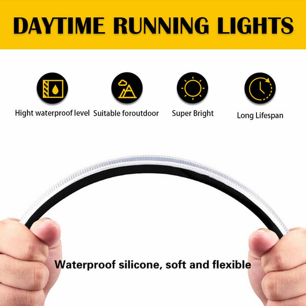 Universal LED Daytime Running Lights Strips White Light Turn Signal Yellow Flow-15.5/23.5/27.5/34.5cm