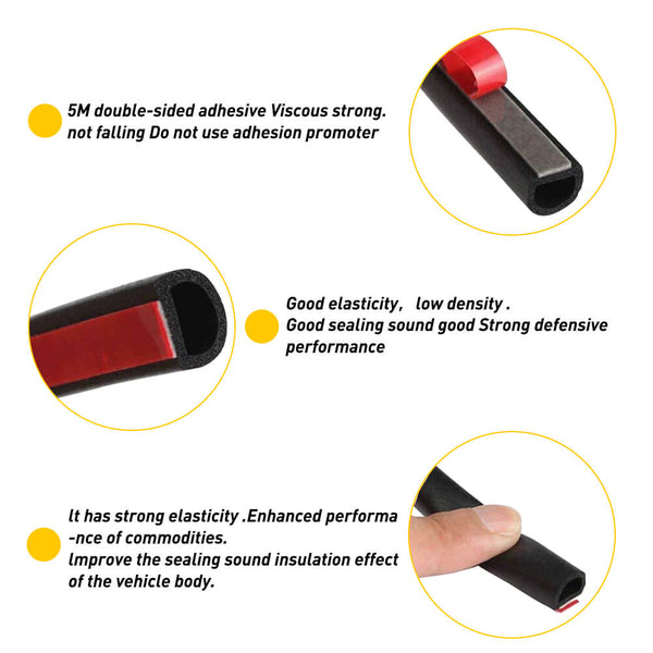 Universal T, U, D-Shaped, and Five-Hole Rubber Car Window Weather Stripping, Car Window Door Engine Cover Noise Insulation