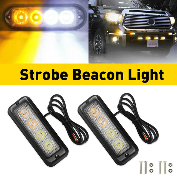 Waterproof 4pcs LED Emergency Strobe Light Bars Amber/white